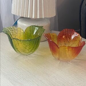 Colorful Glass Leaf Bowls / Candle Holders